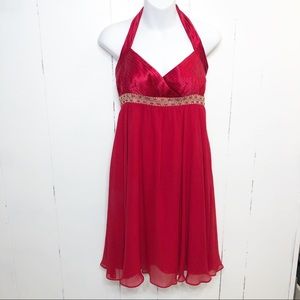 Vintage Adrianna Papell Boutique Red Silk Halter Dress NWT